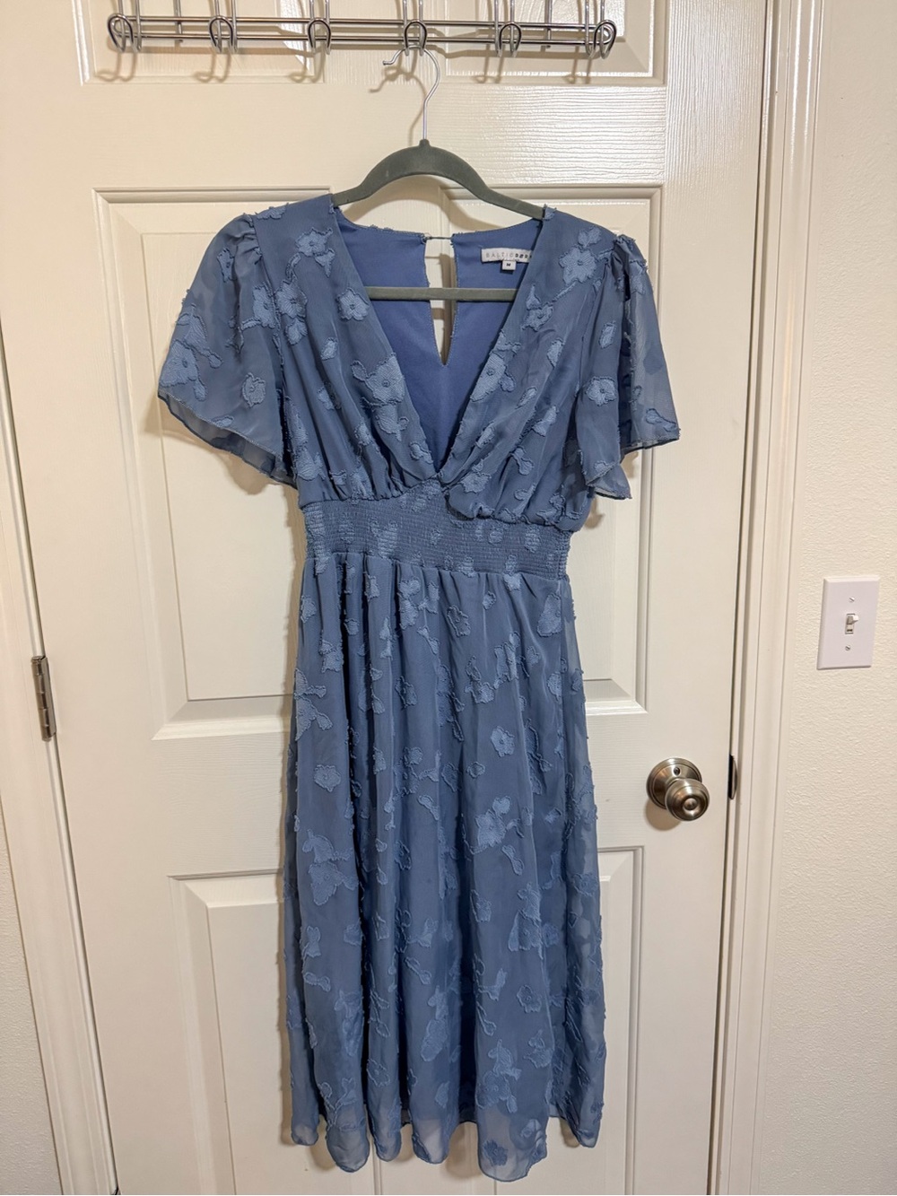 Baltic Born Dusty Blue Floral Midi Dress with Smocked Waist